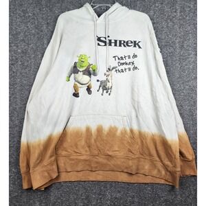 Shrek Hoodie Mens 3XL White Tan Dip Dye Donkey Graphic Sweatshirt Movie Merch